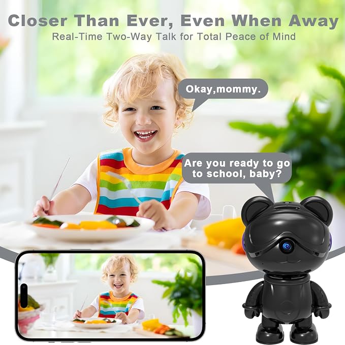 3K 5MP Indoor Security Camera for Home – Cute Bear Baby Monitor & Pet Camera, 2.4/5G WiFi, AI Human & Pet Detection with Auto Tracking, IR Night Vision, RTSP/ONVIF, Works with Alexa & Google