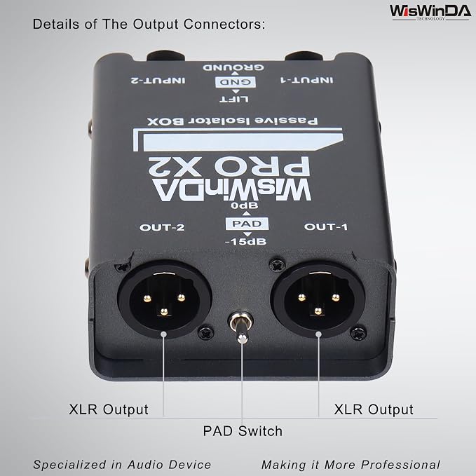 2Channels XLR/TS/TRS Passive Hum Eliminator Box for Audio Equipments Ground Loop Isolator Noise Filter for Different Audio Systems Using (WDISO-Pro X2)