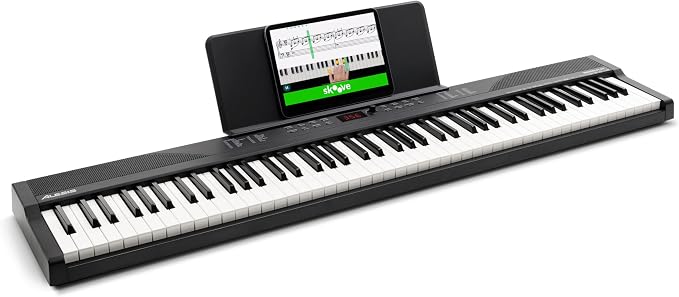 Alesis 88 Key Keyboard Piano with 480 Sounds, Speakers, USB MIDI, Sheet Music Tablet Rest, Power Adapter and Piano Lessons for Beginners