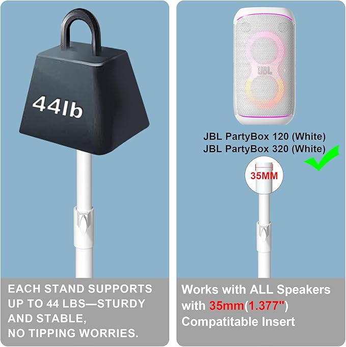 All-Metal Adjustable Speaker Stand for J-BL Partybox 120/320 (White) – Heavy-Duty Pole Stand with Wide Base, Height Adjustable up to 36.22" (Stand Only, No Speaker Included)