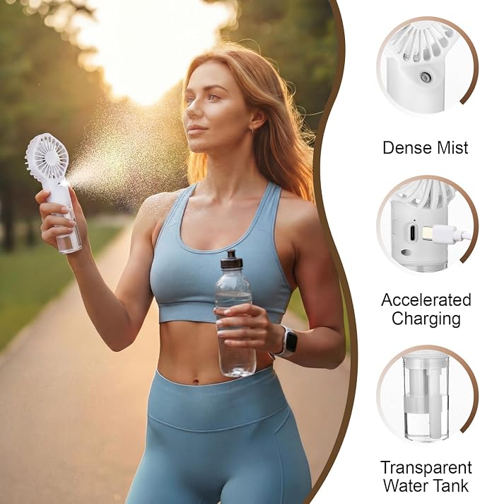 9 Pack Misting Fans Portable Rechargeable Handheld Spray Fans with 25ml Water Tank 4-speed Personal Cooling Fan, USB-c Mini Handheld Fan for Travel Outdoor Sport Office Home Summer Gifts