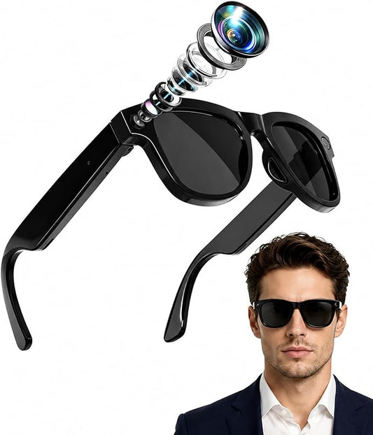 Coucur AI Smart Glasses with Camera, 8MP 4K Camera Glasses & 1080P Video Recording Sunglasses, ChatGPT Voice Assistant, 139 Languages Real-Time Translation, Open Ear Earbuds for Outdoors/Driving/Vlog