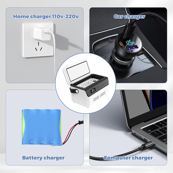Electric Insulin Cooler Travel Case Box, Mini Insulin Fridge, Portable Insulin Refrigerator Diabetic Cooler Box for 4-5 Pens, 2-18℃ Temperature Control, with Handle, Power Supply, Rechargeable Battery