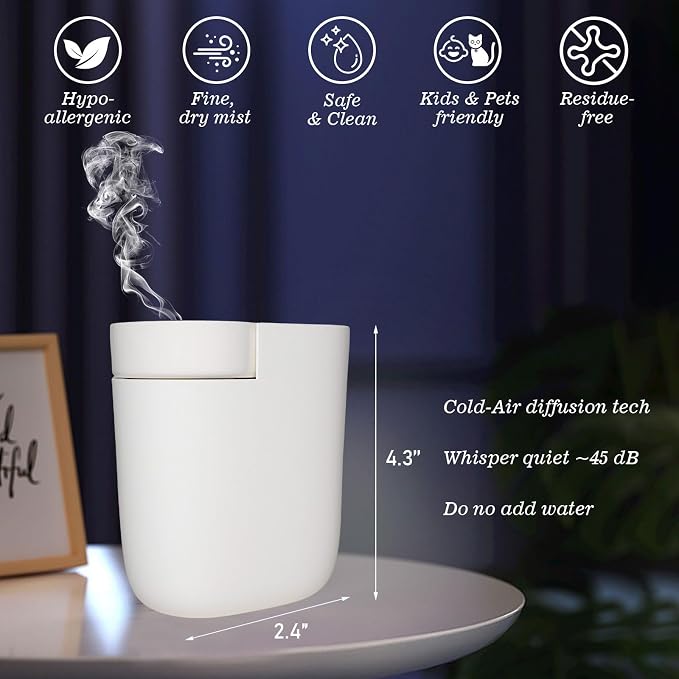 Plug-in Diffuser, Waterless Scent Air Machine, Bluetooth/Manual Dual-Control, 500 Sq. Ft Coverage Luxury Fragrance Diffuser, Essential Oil Aroma Diffuser for Home, Office, Small Room, Spa