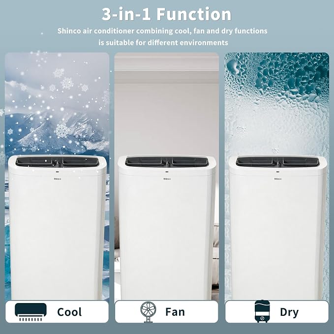 Shinco 14,000 BTU White Portable Air Conditioner, Portable AC Unit with Built-in Cool, Dehumidifier & Fan Modes for Room up to 700 sq.ft, Room Air Conditioner with Remote Control, Installation Kit