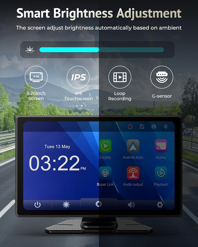 Carplay Screen for Apple CarPlay & Android Auto for Car with 4K Dash Cam,Backup Camera,Portable 9" HD IPS Screen for Car,GPS Navigation,Bluetooth,AirPlay,AUX/FM for All Vehicles