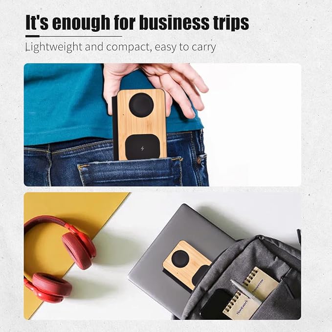 3-in-1 Charging Station for Apple Devices, Fast Mag Safe Wireless Charger, Foldable Travel Charger for Cell Phone 16-12 Series, AirPods, and iWatch Series (Bamboo)