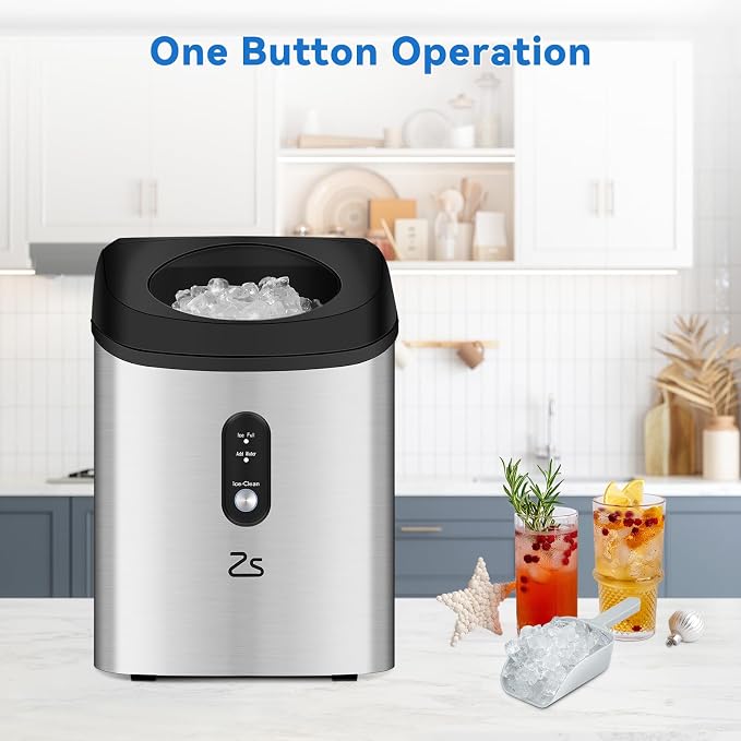 Nugget Ice Maker Countertop with Soft Chewable Ice, Portable Ice Maker with Self-Cleaning, 33Lbs/24Hrs, One-Key Operation, Compact Ice Maker with Ice Scoop/Basket for Home/Kitchen/Office/Bar