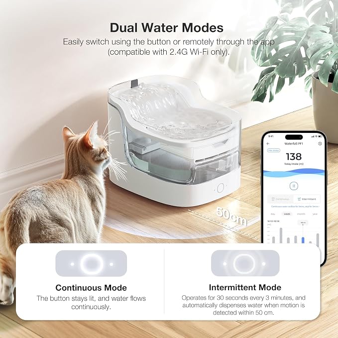 PETGUGU Cat Water Fountain with App Monitoring, Ultra-Quiet Automatic Pet Water Dispenser, Wireless Pump, 8-Layer Filtration BPA-Free, WiFi Cat Drinking Fountain for Cats and Dogs (2.4G Only)