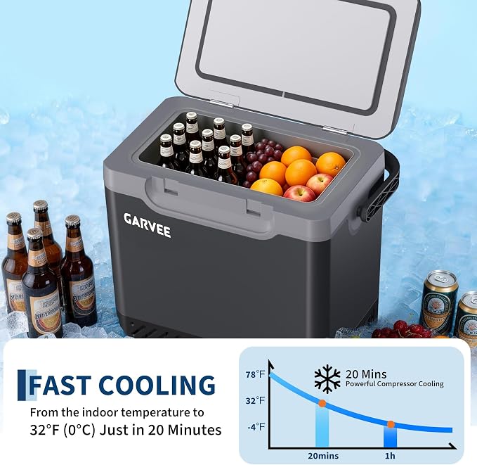 12 Volt Refrigerator, 13QT 12V Car Fridge, Portable Freezer Compressor Electric Cooler, 12/24V DC 110-240V AC, Portable Refrigerator for RV/Truck/Camping, -4°F to 68°F Internal Battery (Not Included)