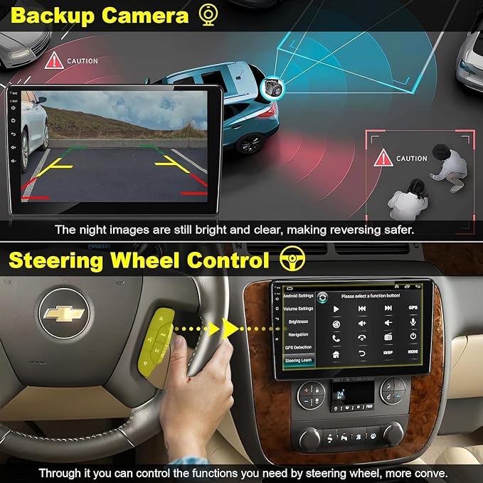 (8-core+64G) Android 15 Car Radio for Chevrolet Chevy Silverado GMC Sierra Yukon, 10" QLED Touch Screen Car Stereo Build-in GPS Wireless CarPlay Android Auto, Backup Camera/DSP/SWC