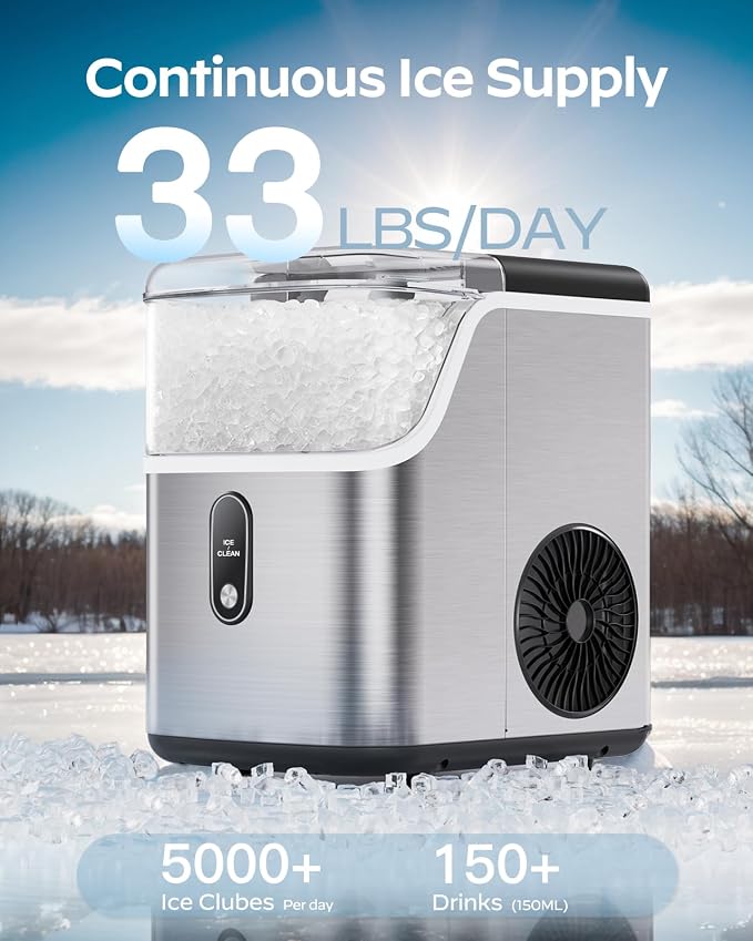 Totnz Nugget Countertop Ice Maker, Chewable Pellet Ice Machine with 35lbs for Home Kitchen Officce