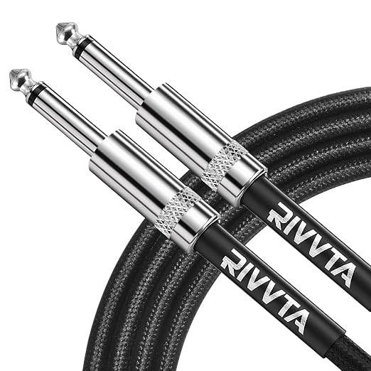 RIVVTA Guitar Cable 50ft Straight 6.35mm Guitar Ampere Cord Nylon Braided Anti-Kinking Kevlar-Reinforced 1/4 Instrument Cable for Electric Guitar,Bass