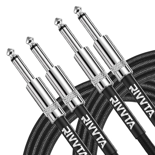 RIVVTA Guitar Cable 25ft 2 Pack Straight 6.35mm Guitar Ampere Cord Nylon Braided Anti-Kinking Kevlar-Reinforced 1/4 Instrument Cable for Electric Guitar,Bass