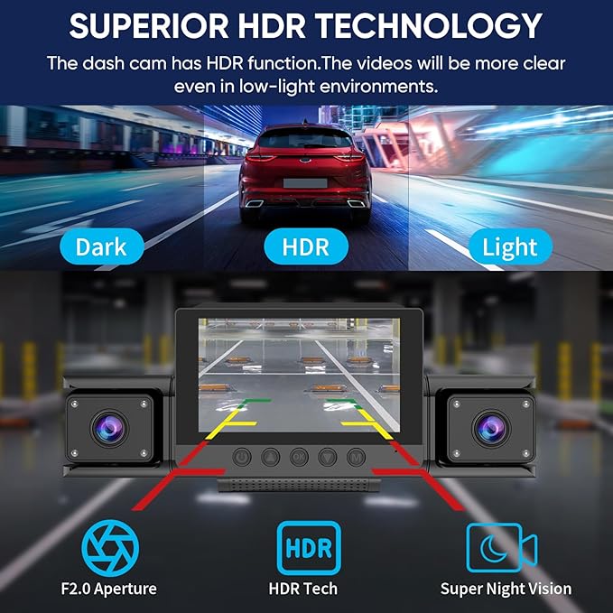 4 Channel Dash Cam 360° View,1080P Front and Rear Inside Left Right,Full HD Dash Camera for Cars,Included 32GB Card,Built-in 5G WiFi GPS & APP Control, 3" IPS Screen, 24H Parking Mode