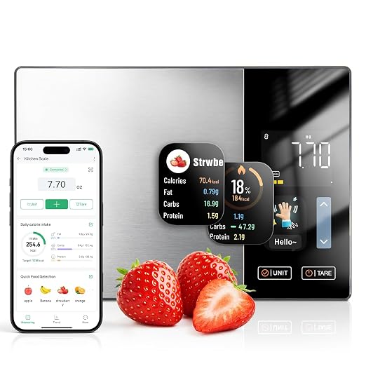 Smart Food Scale with Nutritional Calculator for Kitchen Tracks Calories, Fat, Carbs, Protein & Works with App for Healthy Eating Meal Prep, 50+ Foods & 23 Nutrients Built-in, TFT Display