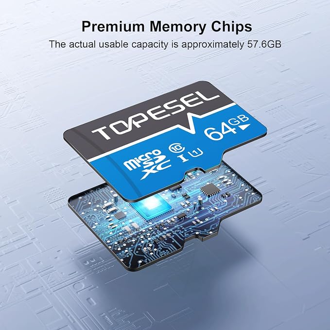 TOPESEL 64GB(The Actual usable Capacity is 57.6GB) Micro SD Card SDXC Memory Cards UHS-I TF Card Class 10 for Camera/Dash Cam/Tablet/PC/Computer(64GB 1Pack)