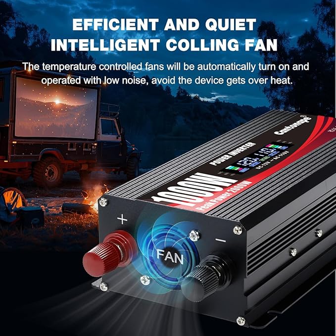 Cantonape 1000W Car Power Inverter DC 12V to 110V/120V AC Converter with LCD Display 2 AC Outlets, 3.0A USB and Type-C Car Inverter for RV Camping Laptop Truck Vehicle