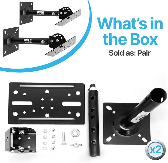 Pyle Universal Speaker Mounting Bracket - Ceiling & Wall Speaker Mount with Adjustable Swivel Tilt, 13.4" Retractable Telescopic Arm, 75 lbs Max Load - Ideal for Home Surround Sound Systems (Pair)