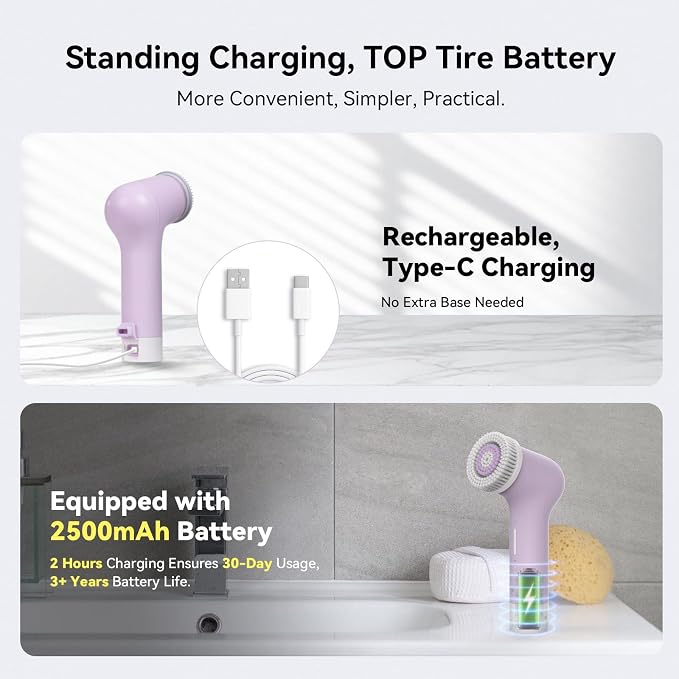 Electric Facial Cleansing Brush,Rechargeable Face Wash Machine,Bristle & Silicone Face Scrubber exfoliator,3 Dual-Ring Rotating Speeds,Waterproof, Exfoliating & Massage,for Women & Men Skincare