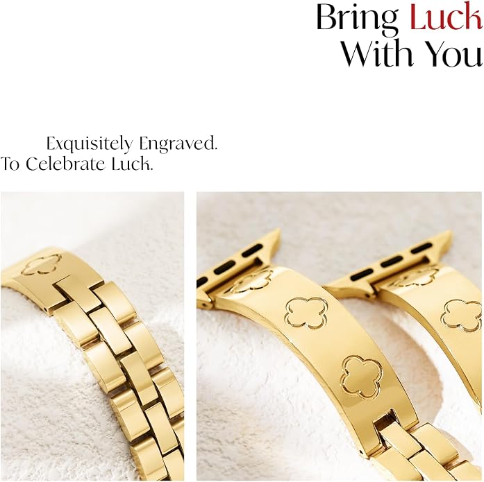 Missair Compatible with Apple Watch Band 38mm 40mm 41mm 42mm 44mm 45mm 46mm 49mm, Four Leaf Lucky Bracelet Women Dressy Stainless Steel Metal Clover Strap for iWatch Series 11 10 9 8 7 6 5 4 SE Ultra