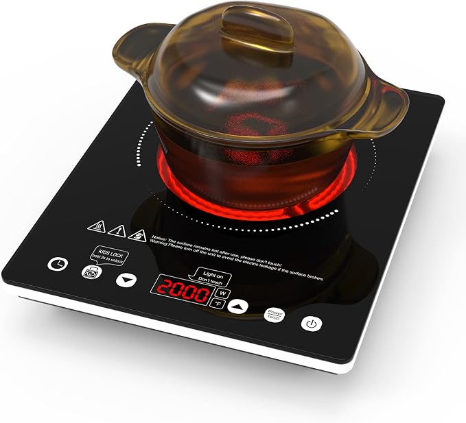 Single Burner Electric Cooktop, 1800W Electric Stove Top Portable, Infrared Hot Plate 110v Plug in Countertop, Child Safety Lock, Timer, 9 Power Level, Compatible for All Cookware, Induction Cookotp