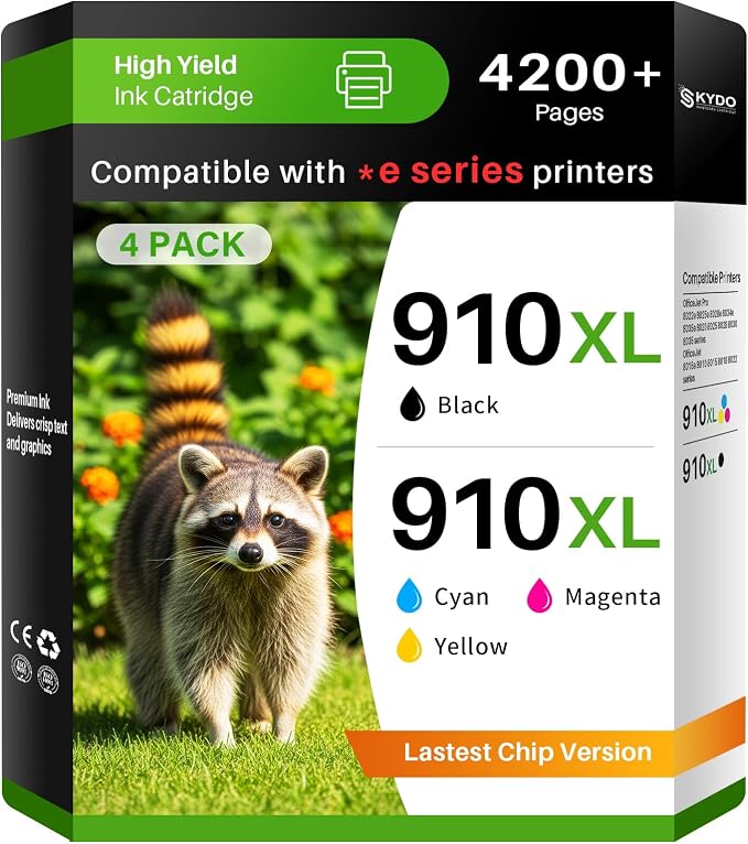 Skydo 910XL Ink Cartridges Combo Pack 910 Ink 8015e 8025e Compatible for 910XL Ink Cartridges for HP Printers for OfficeJet 8015e 8022e 8010 8015 OfficeJet Pro 8020 8025 8028e 8035e Printers (4 Pack)
