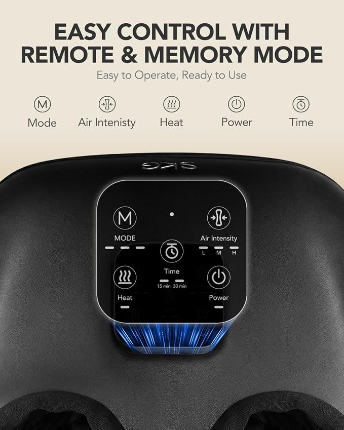SKG YS100 Shiatsu Foot Massager with Heat and Remote FSA Eligible, 2026 Upgrade Heated Foot Massager for Plantar Fasciitis Neuropathy, 3 Levels Compression Kneading Massage, Up to Size 13, Black