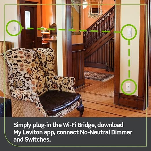 Leviton No-Neutral Decora Smart Switch, Requires MLWSB Wi-Fi Bridge to Work with My Leviton, Alexa, Google Assistant, Apple Home/Siri & Wire-Free 3-Way DN15S-1RW, White (Pack of 2)