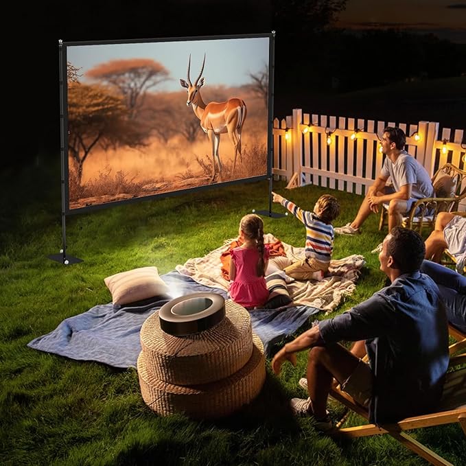 STWUI Outdoor Projector Screen with Stand - 120 Inch Portable Projector Screen Indoor and Outdoor Projector Screens 16:9 4K HD Wrinkle Free Lightweight Movie Screen with Carry Bag,Enioy Movie Nights