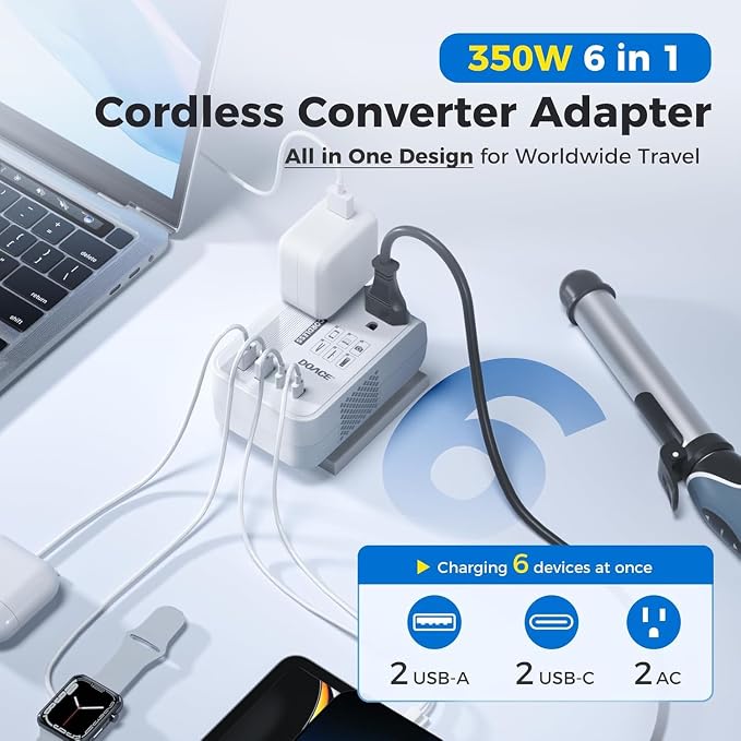 Upgraded 2000W Voltage Converter US to Europe for Hair Dryer - 220V to 110V Converter for European Travel, Power Converter Adapter Combo with 2 PD/QC & UK/AU/US/IT/European Travel Plug Adapters
