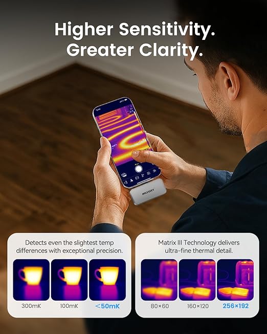 MILESEEY TR256i Thermal Imaging Camera for iOS (iPhone 17/16/15 and iPad w/USB-C), 512×384 Super Resolution Infrared Camera, iPad Thermal Imager, 5°F-1112°F for Electrical, Building, HVAC Detection