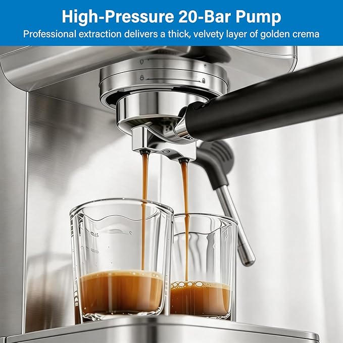 XIXUBX 20 Bar Espresso & Cold Brew Coffee Maker with Milk Frother, 42oz Removable Tank, Stainless Steel, Perfect for Cappuccino, Latte, Home & Office, Silver
