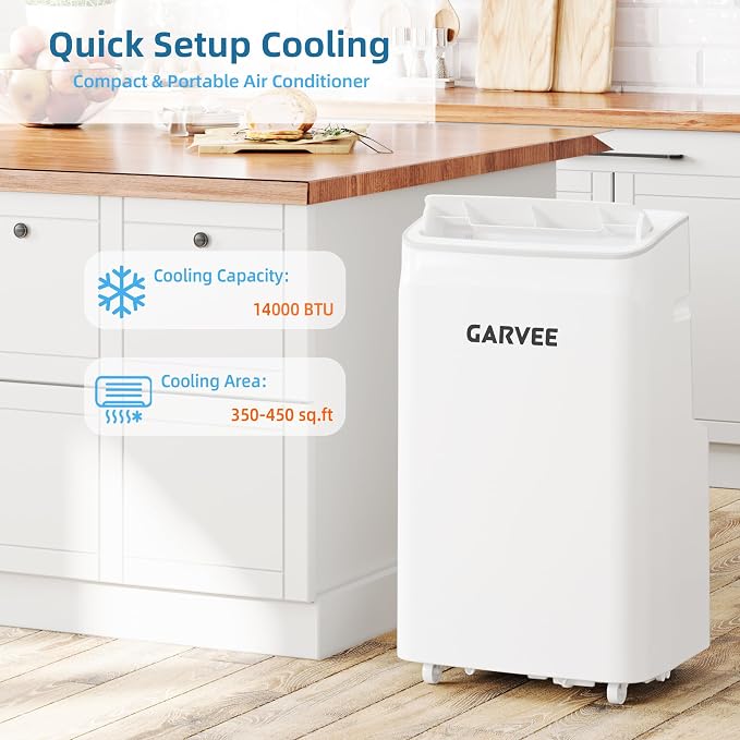 12000 BTU Portable Air Conditioner with White Body and Black Top Cover, Cooling, Dehumidifying & Fan Functions, Perfect for Large Rooms, Quiet Operation, 24-Hour Timer & Energy Saving