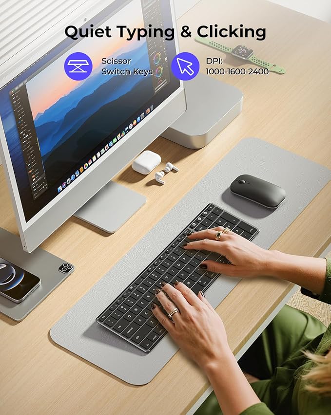 seenda Bluetooth Keyboard and Mouse Combo for Mac, SKM64-2 Rechargeable Silent Wireless Keyboard Mouse Compact Slim, 3 Multi-Device Connection, Compatible for Mac MacBook Pro/Air iPad, Black Gray