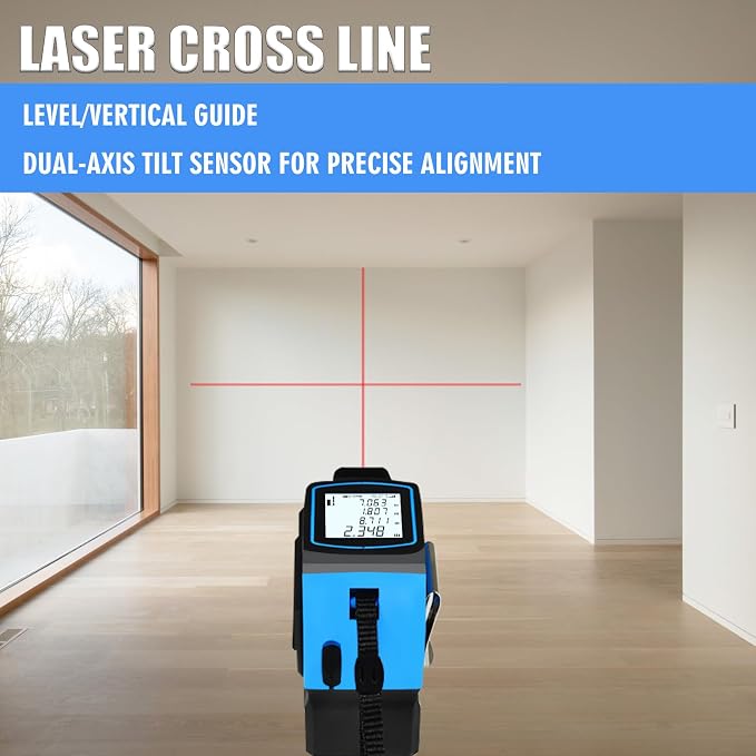 4-in-1 Laser Tape Measure 328FT, Digital Laser Distance Meter,16FT Steel Tape, Dual-Axis Electronic Angle & Crosshair Level, Area/Volume/Pythagorean, LCD Rechargeable Measuring Tool (Blue)