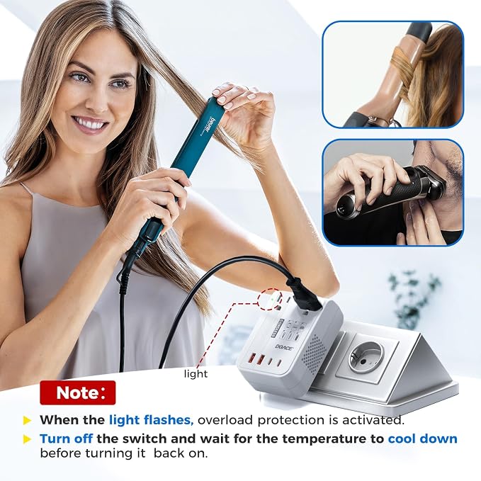 DOACE 220V to 110V Converter for European Travel - 350W Cordless Voltage Converter US to Europe, Power Converter with PD Chargers for Hair Straightener Shaver Toothbrush Phone