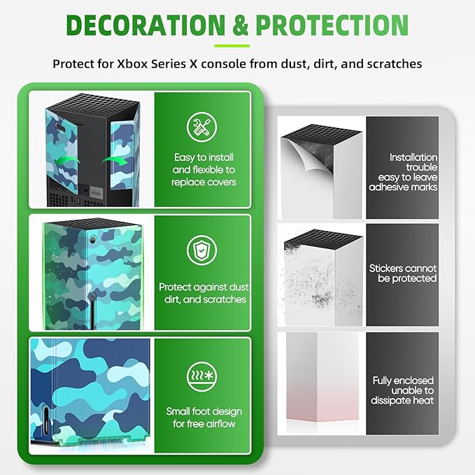 WOLIBEAR Magnetic Smart Wraps for Xbox Series X Console, Full Protection Protective Cover Case for Xbox Series X Accessories with Premium PU Leather and Soft Inner Lining - Blue Camo