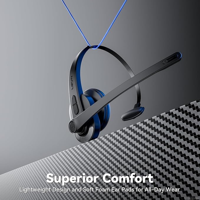 LEVN Wireless Headset with Mic for Work, Bluetooth Headset with Microphone-AI Noise Cancelling, Single-Ear Wireless Headphones with Mic & USB Dongle for PC/Computer/Call Center/Laptop/Teams/Zoom/Home