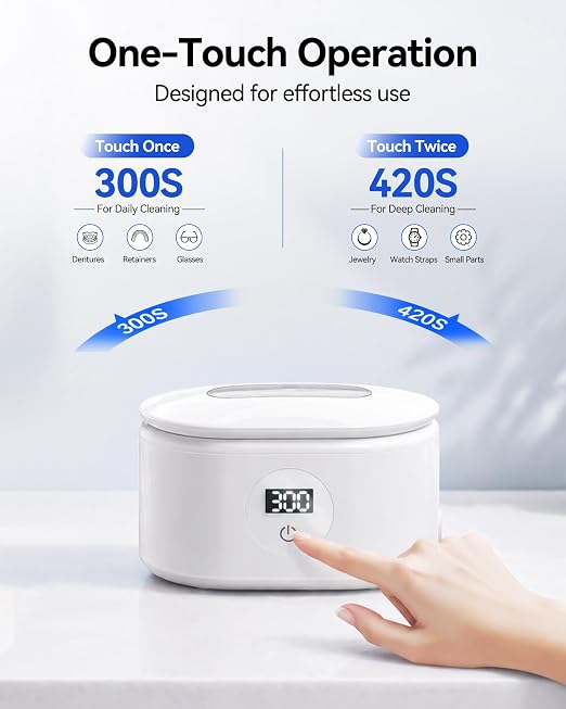 Miorcols Ultrasonic Jewelry Cleaner, Ultrasonic Cleaner Machine with Digital LED Display, 20oz 304 Stainless Steel Tank for Jewelry, Eyeglasses, Watches, Dentures, Retainers & More - White | 48KHz Extra High-Frequency Large 20Oz Capcity 2 Easy Operated...