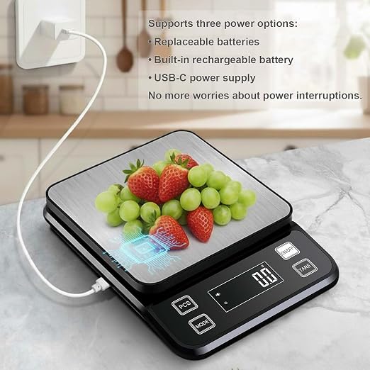 Waterproof Digital Kitchen Scale 0.001oz/0.1g Precision, Stainless Steel Electronic Scale with 3 Power Options (Rechargeable/AAA/Built-in), 10 Units Conversion, Smart Standby, 22lb/10kg Capacity