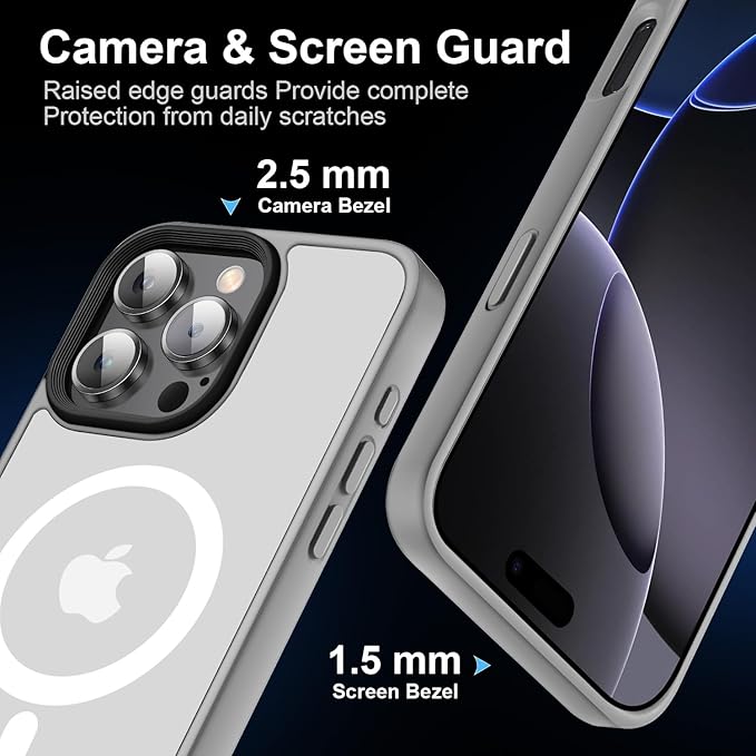 Strong Magnetic for iPhone 16 Pro Max case [10Ft Military-Grade Protection] Compatible with fit MagSafe Shockproof Slim Thin Cover case for iPhone 16 Pro Max 6.9 inch, Gray