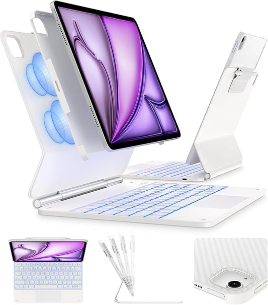 typecase Edge+ Keyboard Case for iPad Air 13"(M4/M3/M2, 2026/2025/2024) & iPad Pro 12.9"(3/4/5/6th Gen), Ultra-Slim Detachable Case, Portrait & Typing Modes, 11-Color Backlight, Magnetic Stand, White
