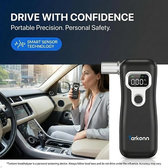 Smart Personal Breathalyzer - 8MM Fuel Cell Sensor Alcohol Tester with Bluetooth App, Portable Pocket Size for Personal Accountability & Social Safety, Real-Time Tracking, 6 Mouthpieces