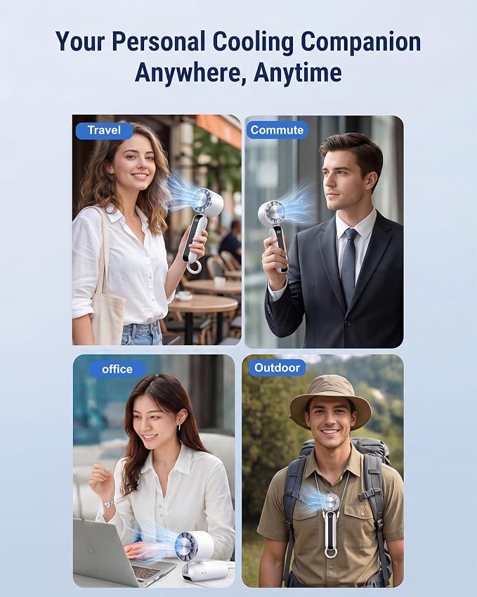 Portable Handheld Fan with Ice Cooling, 3 Speed Dual Turbo Fan, 3000mAh Rechargeable Battery, LED Digital Display, Personal Cooling Fan for Travel Commute Office Outdoor(F23)