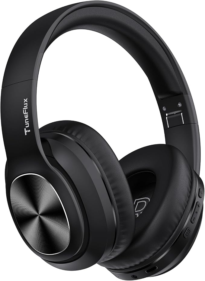 TuneFlux Wireless Bluetooth Headphones Over Ear, 80H Playtime, 3EQ Sound Modes, HiFi Stereo Headphones with Deep Bass Microphone, Foldable Bluetooth 5.3 Headsets for Smartphone/PC/Computer