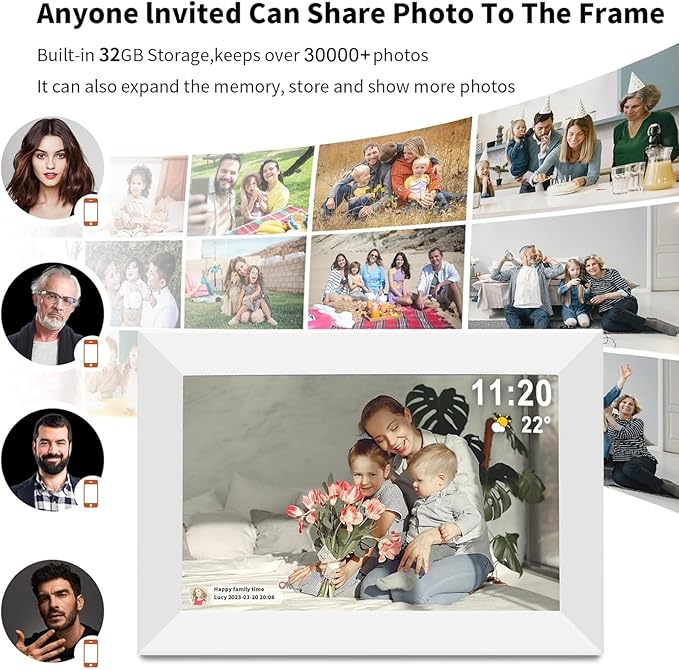 Frameo 10.1" Digital Picture Frame White, Smart WiFi Digital Photo Frame with IPS Touch Screen, 1280x800 HD Display, 32GB Auto-Rotate Wall Mountable, SD/USB Slot, Instant Sharing via Frameo App