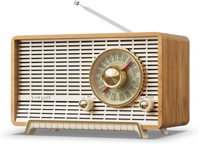 YOWGULF AM FM Radio Classic Retro Wood Table Radio Bluetooth Speakers Radios Plug-in Wall with Rotary Knob Great for Home, Office