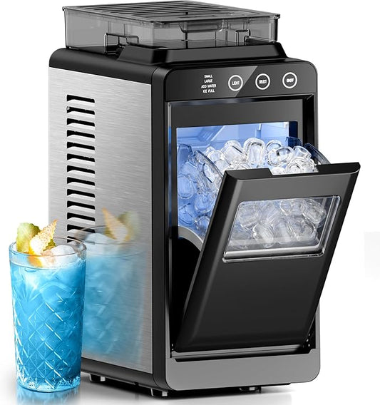 Electactic Ice Makers Countertop,26Lbs/24H,8Pcs in 6Mins,Portable Ice Maker Machine with 1.2L Top Water Tank,Interior Lighting,2 Sizes of Bullet Ice for Home/Office/Party(Black)