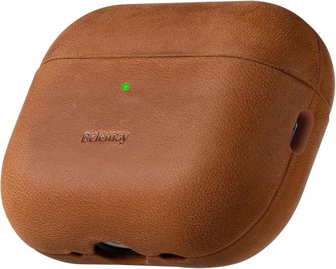Belemay Handcrafted Crazy Horse Leather Case for AirPods Pro 3rd Gen (2025), Vintage Aesthetic, Two-Tone Effect, Unique Patina, Compatible with MagSafe, Compatible with Airpods Pro 3, Pine Green
